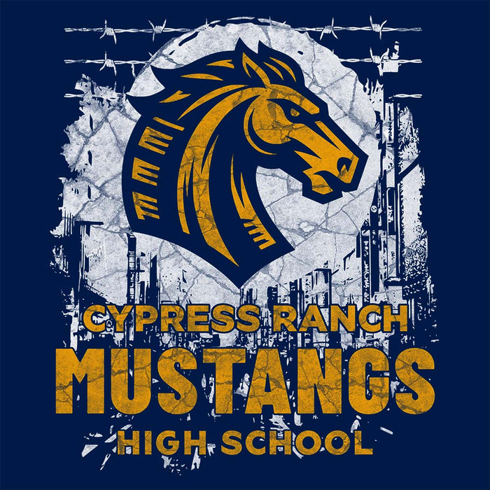 Close-up view of Cypress Ranch High School Mustangs Navy Classic Unisex Hoodie 203