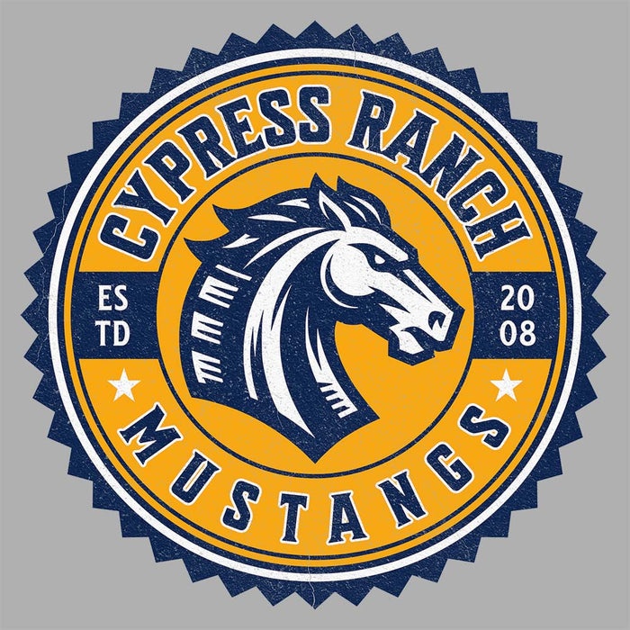 Close-up view of Cypress Ranch High School Mustangs Sport Grey Classic Unisex Hoodie 204