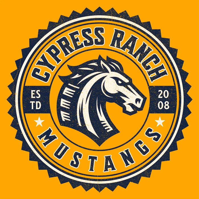 Close-up view of Cypress Ranch High School Mustangs Gold Premium Unisex T-shirt 204