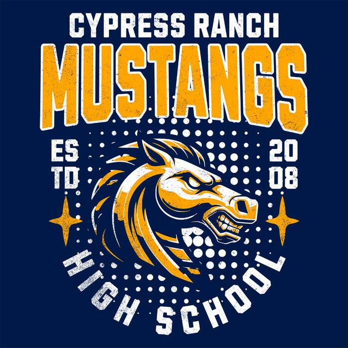 Close-up view of Cypress Ranch High School Mustangs Navy Classic Unisex Hoodie 205