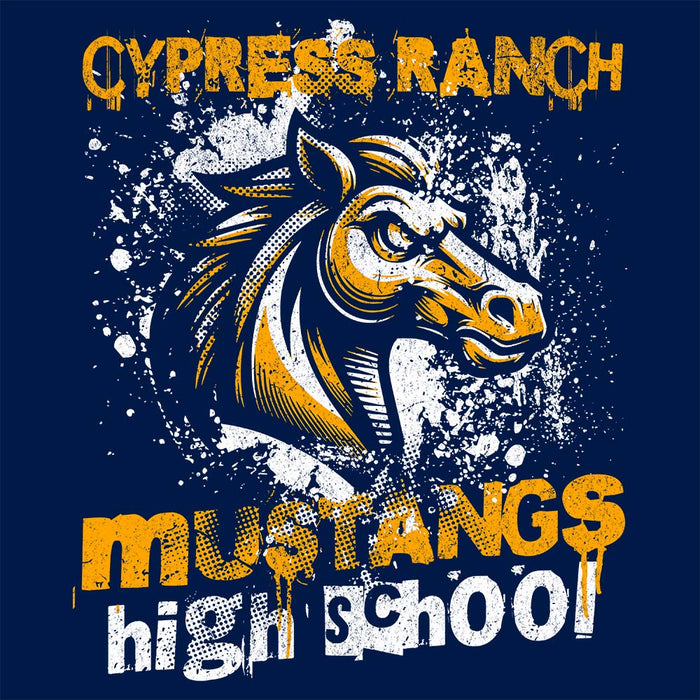 Cloe-up view of Cypress Ranch High School Mustangs Navy Premium Unisex Hoodie 206