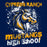 Close-up view of Cypress Ranch High School Mustangs Navy Premium Unisex T-shirt 206