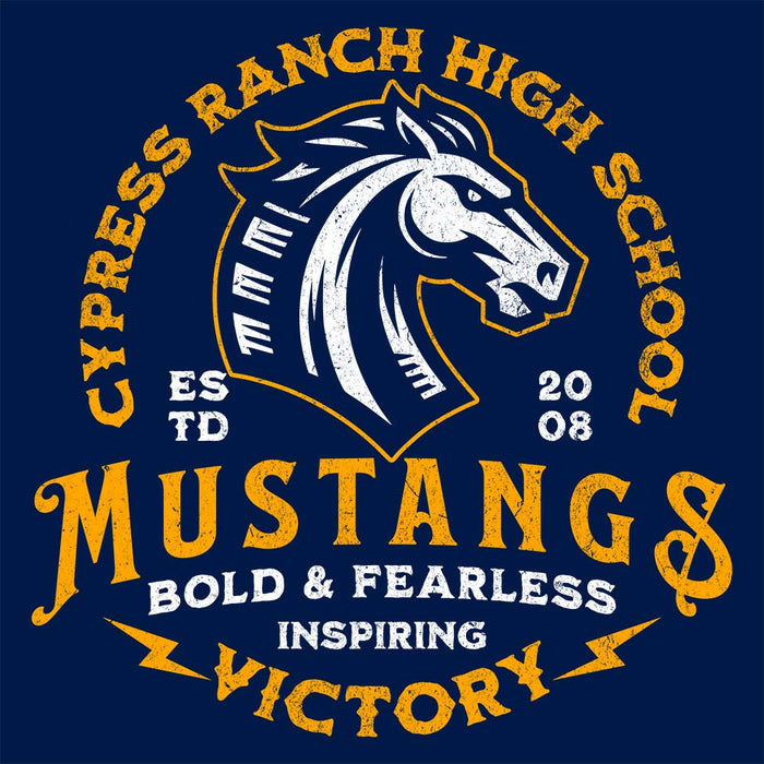 Close-up view of Cypress Ranch High School Mustangs Navy Premium Unisex Hoodie 207