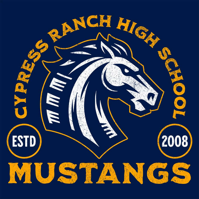 Close-up view of Cypress Ranch High School Mustangs Navy Classic Unisex Hoodie 209