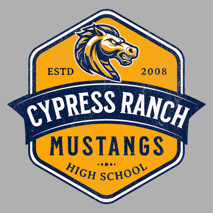 Close-up view of Cypress Ranch High School Mustangs Carbon Grey Premium Unisex Hoodie 210