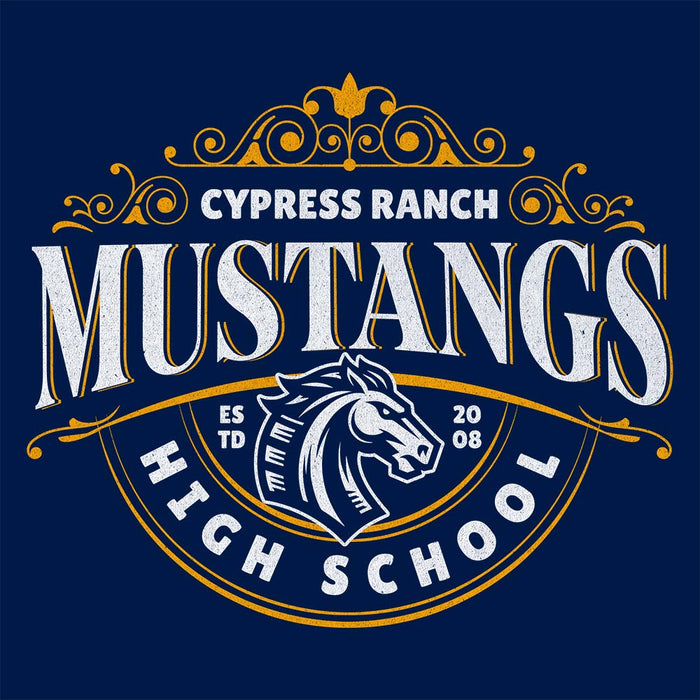 Close-up view of Cypress Ranch High School Mustangs Navy Classic Unisex Hoodie 212