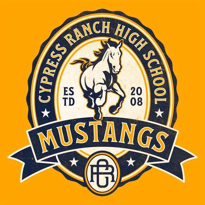 Close-up view of Cypress Ranch High School Mustangs Gold Premium Unisex T-shirt 213