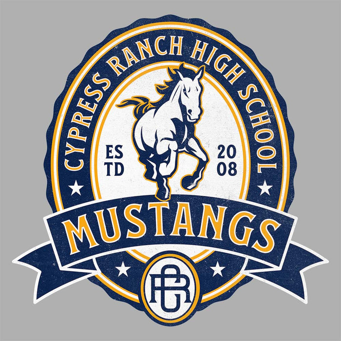 Close-up view of Cypress Ranch High School Mustangs Carbon Grey Premium Unisex Hoodie 213