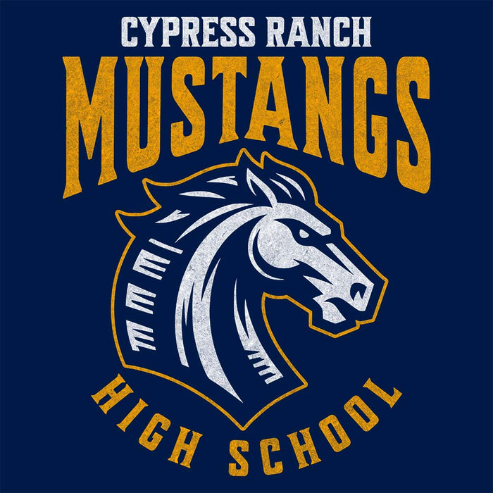 Close-up view of Cypress Ranch High School Mustangs Navy Classic Unisex Hoodie 214