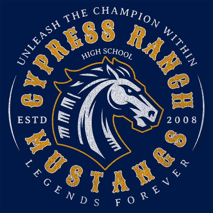 Close-up view of Cypress Ranch High School Mustangs Navy Premium Unisex Hoodie 215