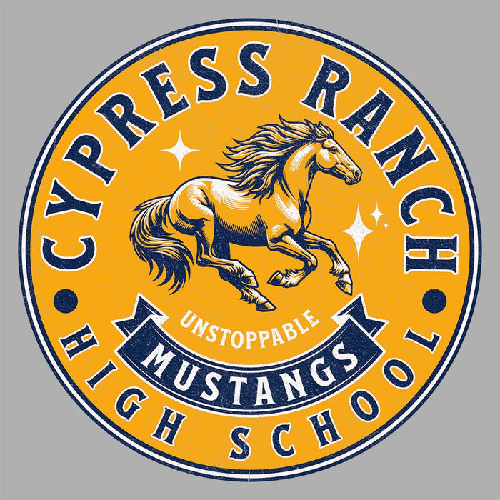 Close-up view of Cypress Ranch High School Mustangs Sport Grey Classic Unisex Hoodie 216