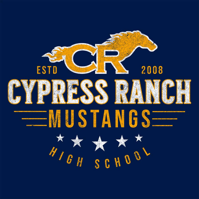 Close-up view of Cypress Ranch High School Mustangs Navy Premium Unisex Hoodie 217