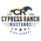 Close-up view of Cypress Ranch High School Mustangs Unisex 3/4 sleeve Raglan T-shirt 217