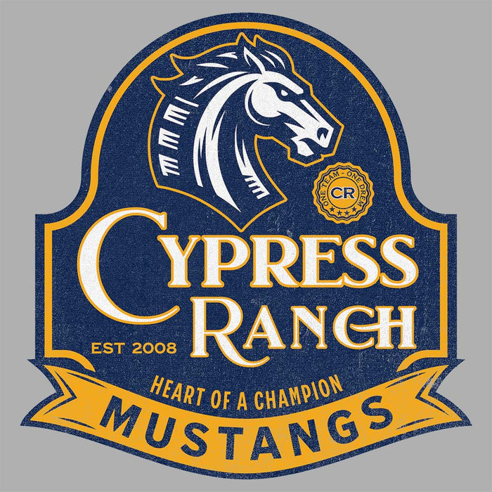 Close-up view of Cypress Ranch High School Mustangs Sport Grey Classic Unisex Hoodie 220