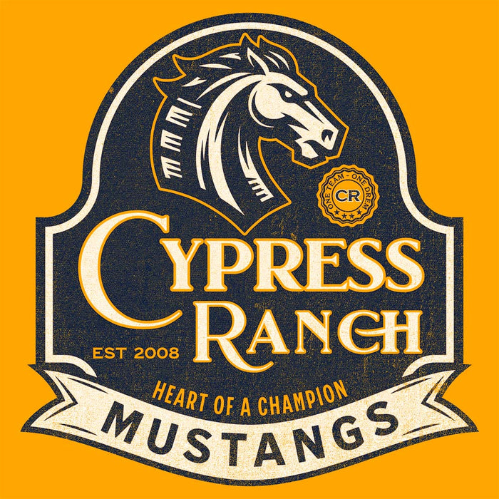 Close-up view of Cypress Ranch High School Mustangs Gold Premium Unisex T-shirt 220