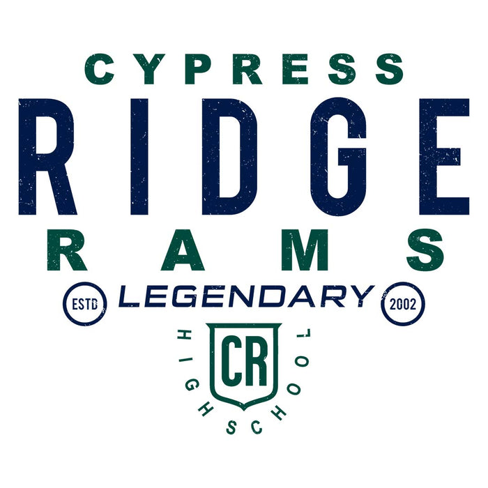 Close-up view of Cypress Ridge High School Rams Unisex 3/4 sleeve Raglan T-shirt 003