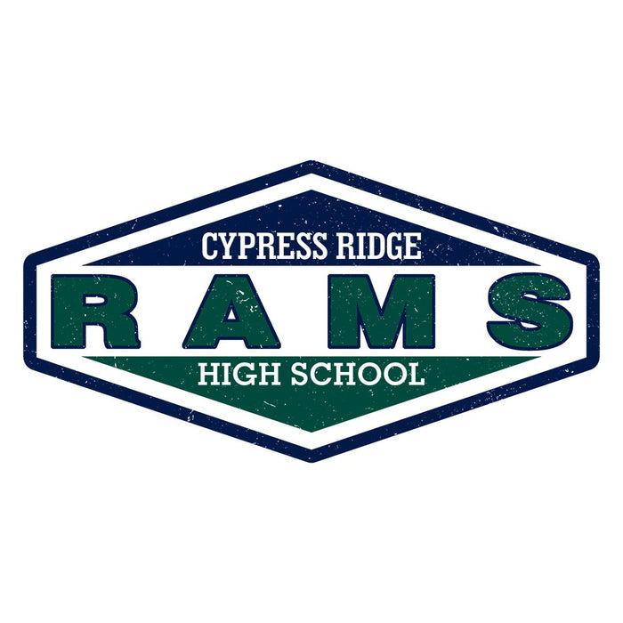 Close-up view of Cypress Ridge High School Rams Unisex 3/4 sleeve Raglan T-shirt 009