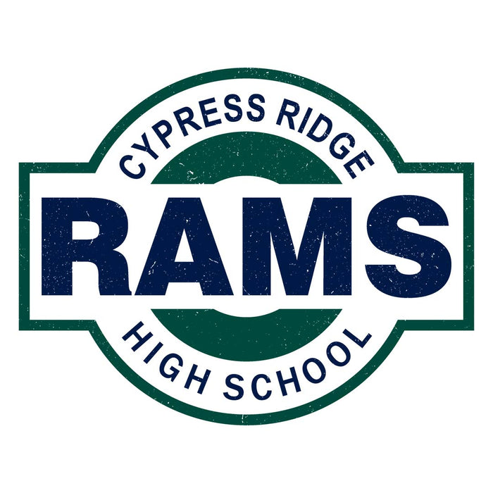 Close-up view of Cypress Ridge High School Rams Unisex 3/4 sleeve Raglan T-shirt 011