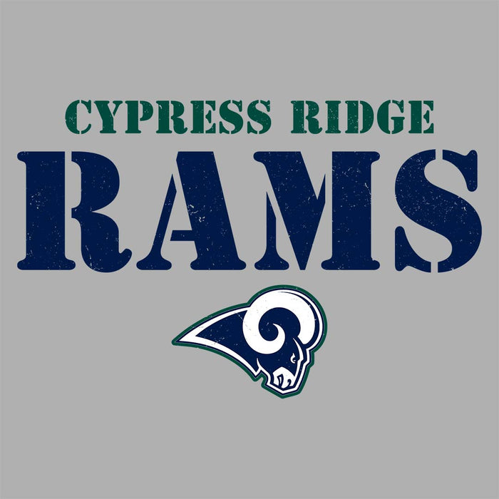 Close-up view of Cypress Ridge High School Rams Women's Heather Grey T-shirt 017
