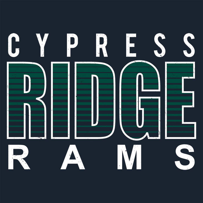 Close-up view of Cypress Ridge High School Rams Women's Navy T-shirt 024