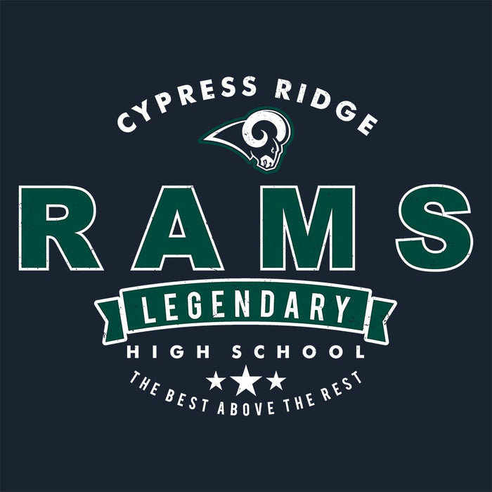 Close-up view of Cypress Ridge High School Rams Women's Navy T-shirt 044
