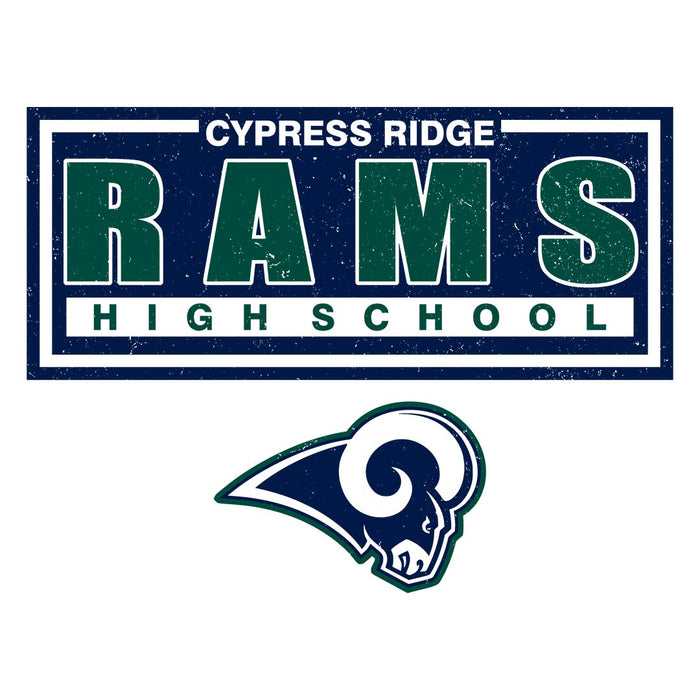 Close-up view of Cypress Ridge High School Rams Unisex 3/4 sleeve Raglan T-shirt 049