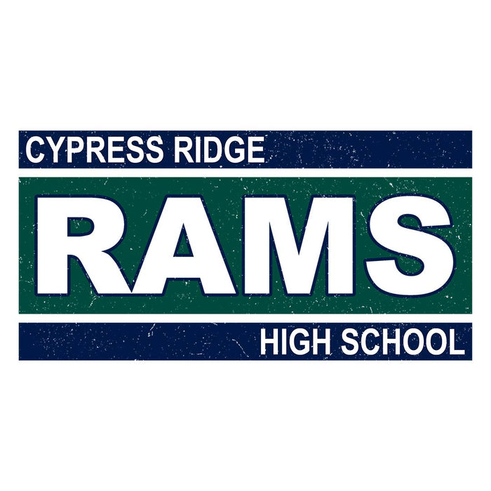 Close-up view of Cypress Ridge High School Rams Unisex 3/4 sleeve Raglan T-shirt 098