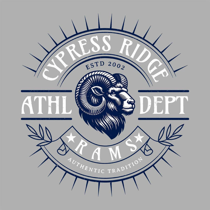 Close-up view of Cypress Ridge High School Rams Women's Heather Grey T-shirt 201