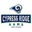 Close-up view of Cypress Ridge High School Rams Unisex 3/4 sleeve Raglan T-shirt 202