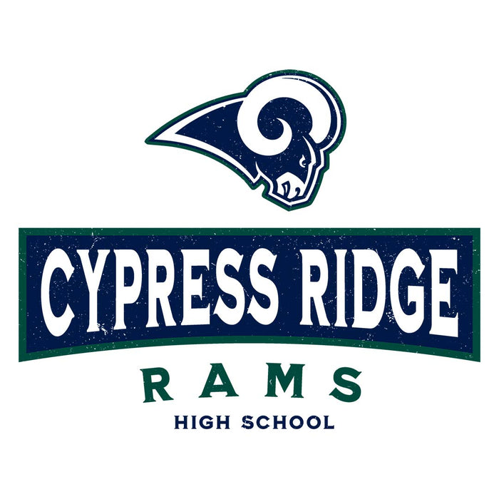 Close-up view of Cypress Ridge High School Rams Unisex 3/4 sleeve Raglan T-shirt 202