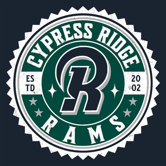 Close-up view of Cypress Ridge High School Rams Women's Navy T-shirt 203