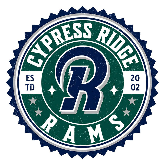 Close-up view of Cypress Ridge High School Rams Unisex 3/4 sleeve Raglan T-shirt 203