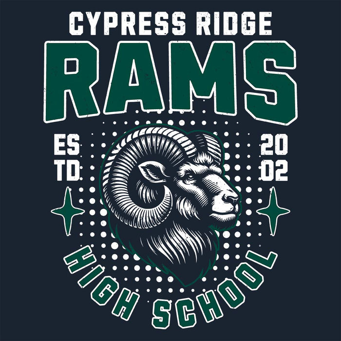 Close-up view of Cypress Ridge High School Rams Women's Navy T-shirt 204