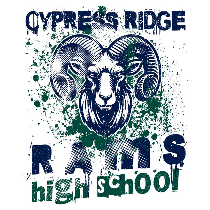 Close-up view of Cypress Ridge High School Rams Unisex 3/4 sleeve Raglan T-shirt 205