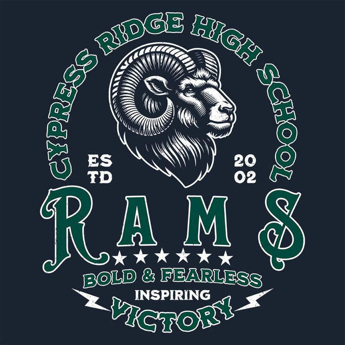 Close-up view of Cypress Ridge High School Rams Women's Navy T-shirt 206