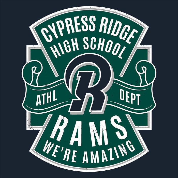 Close-up view of Cypress Ridge High School Rams Women's Navy T-shirt 207