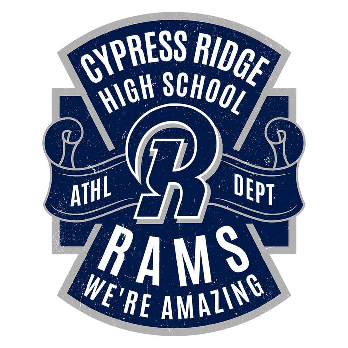 Close-up view of Cypress Ridge High School Rams Unisex 3/4 sleeve Raglan T-shirt 207