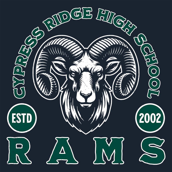 Close-up view of Cypress Ridge High School Rams Women's Navy T-shirt 208