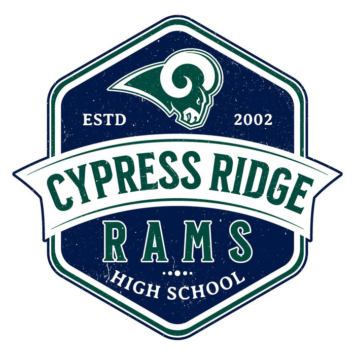 Close-up view of Cypress Ridge High School Rams Unisex 3/4 sleeve Raglan T-shirt 209