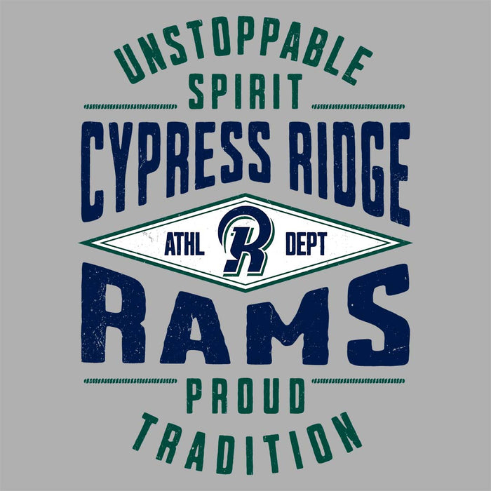 Close-up view of Cypress Ridge High School Rams Women's Heather Grey T-shirt 210
