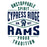 Close-up view of Cypress Ridge High School Rams Unisex 3/4 sleeve Raglan T-shirt 210