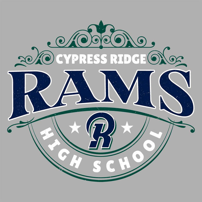 Close-up view of Cypress Ridge High School Rams Women's Heather Grey T-shirt 211