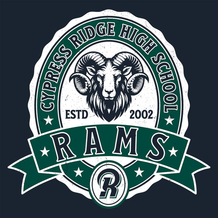 Close-up view of Cypress Ridge High School Rams Women's Navy T-shirt 212
