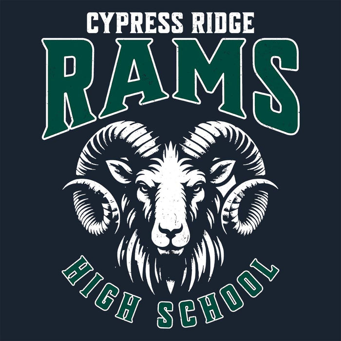 Close-up view of Cypress Ridge High School Rams Women's Navy T-shirt 213
