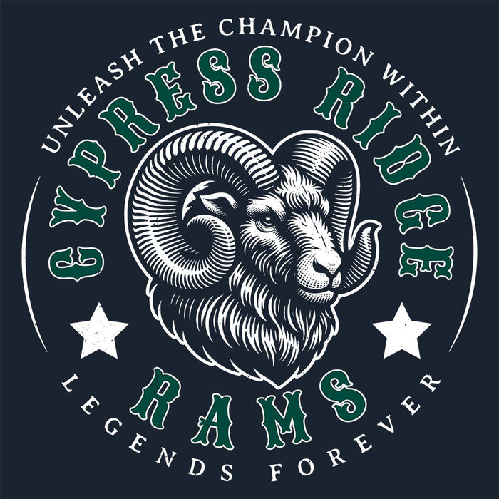 Close-up view of Cypress Ridge High School Rams Women's Navy T-shirt 214