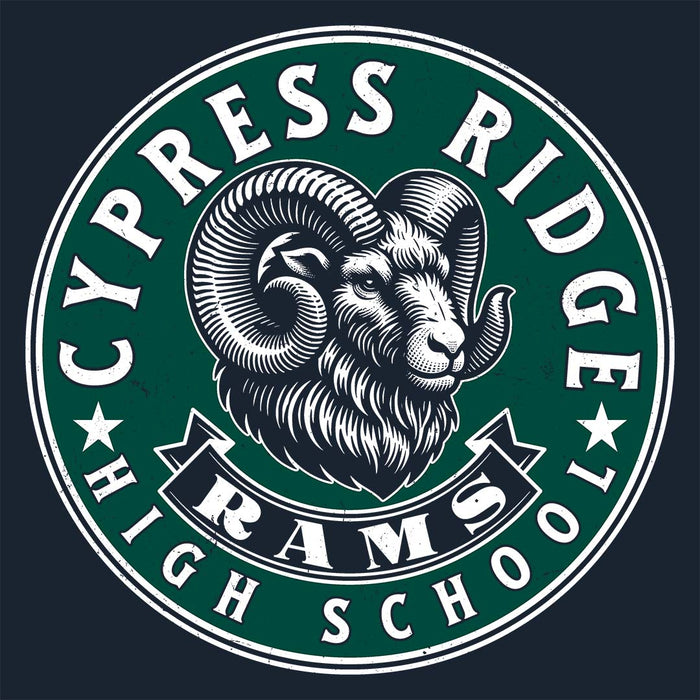 Close-up view of Cypress Ridge High School Rams Women's Navy T-shirt 215