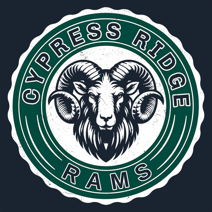 Close-up view of Cypress Ridge High School Rams Women's Navy T-shirt 216