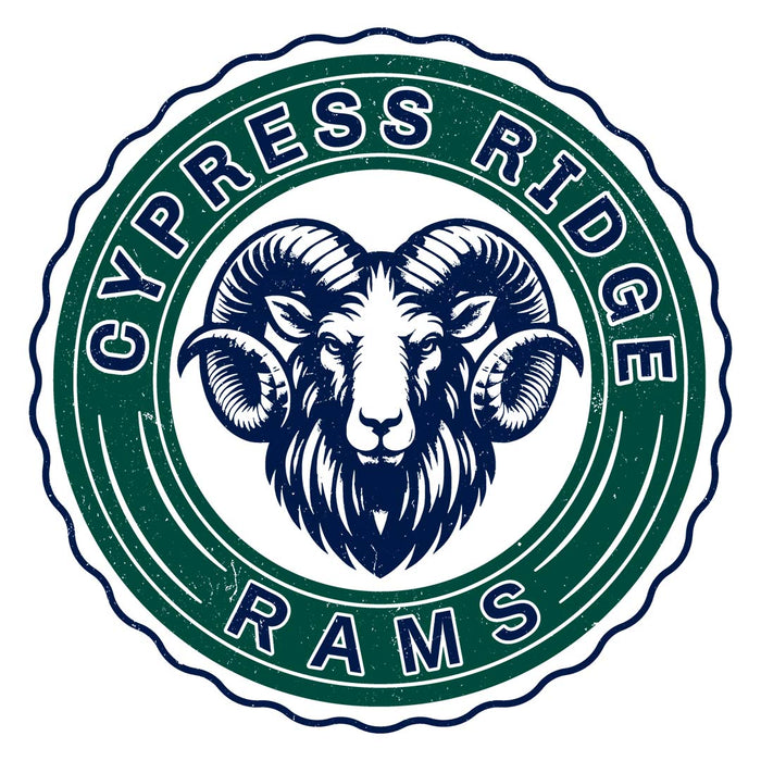 Close-up view of Cypress Ridge High School Rams Unisex 3/4 sleeve Raglan T-shirt 216