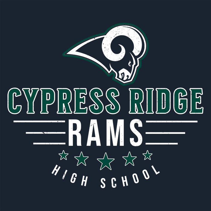 Close-up view of Cypress Ridge High School Rams Women's Navy T-shirt 217