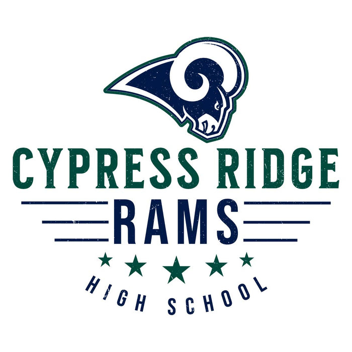 Close-up view of Cypress Ridge High School Rams Unisex 3/4 sleeve Raglan T-shirt 217